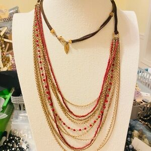 Elegant Gold and Red Layered Necklace